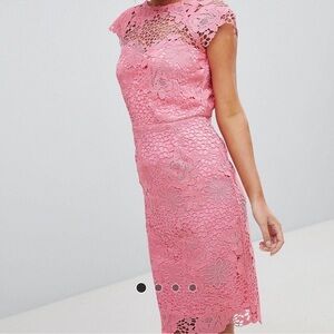 Paper Dolls Women’s Bubblegum Pink open back lace midi dress 10 NWT